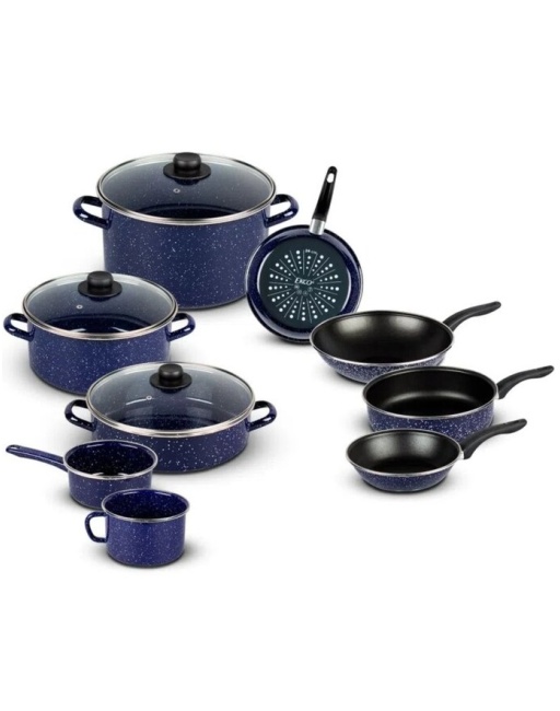 BATERIA DE COCINA 12 PIEZAS PELTRE COLOR AZUL MARINO, MARCA EKCO, MOD. 28855