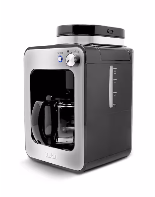 CAFETERA CON MOLINO 4 TAZAS PLATO TERMINCO, MARCA RCA, MOD. RC-CAF4