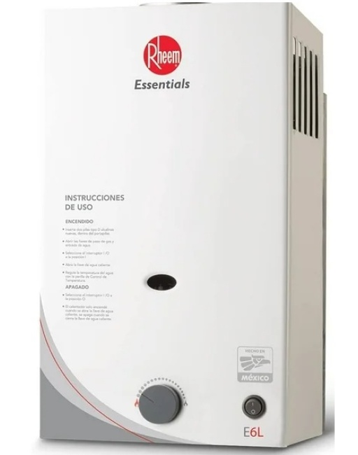 CALENTADOR INSTANTANEO A GAS 6 LMIN ESSENTIALS, MARCA RHEEM, MOD. HDEIMX06P/673318