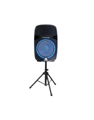 BAFLE AMPLICADO BLUETOOTH DE 15" C/TRIPIE RECARGABLE 30W RMS AC110-127V, MARCA AIWA, MOD. AWSP15TW