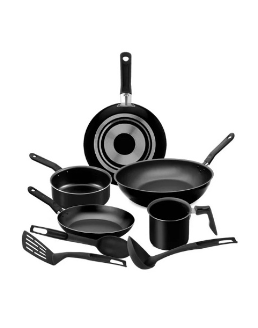 BATERIA DE COCINA 8 PIEZAS PELTRE, COLOR NEGRO, MARCA EKCO, MOD. 900844