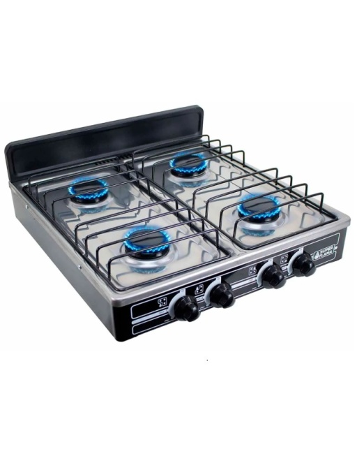 PARRILLA 4 QUEMADORES CON CUBIERTA DE ACERO COLOR NEGRO MARCA SUPERFLAMA, MOD. 4Q-CA-N