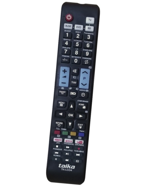 CONTROL REMOTO UNIVERSAL PARA TV SMARTV LED, LCD, DVD, BLUERAY, SAT Y CABLE, MARCA TAIKA, MOD. TKB-LCD4